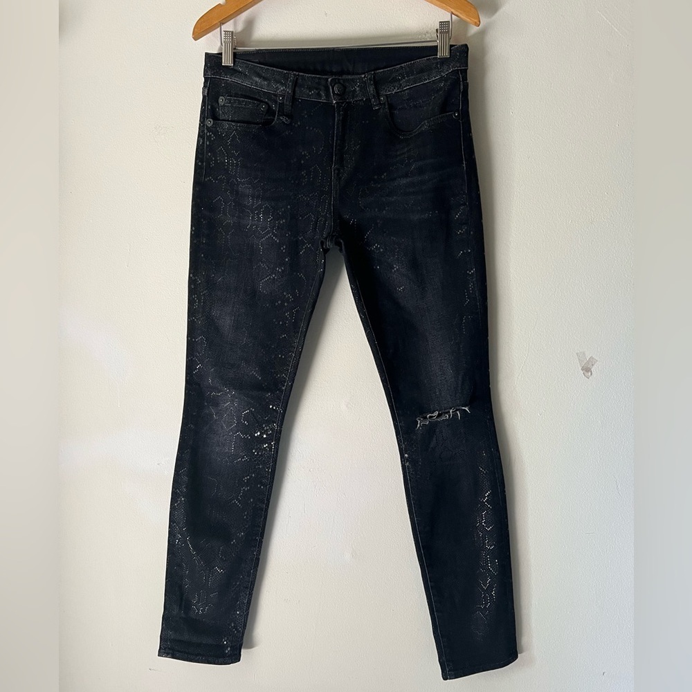 R13 Alison Skinny Black Snake Jeans Sz 28 Made in Italy